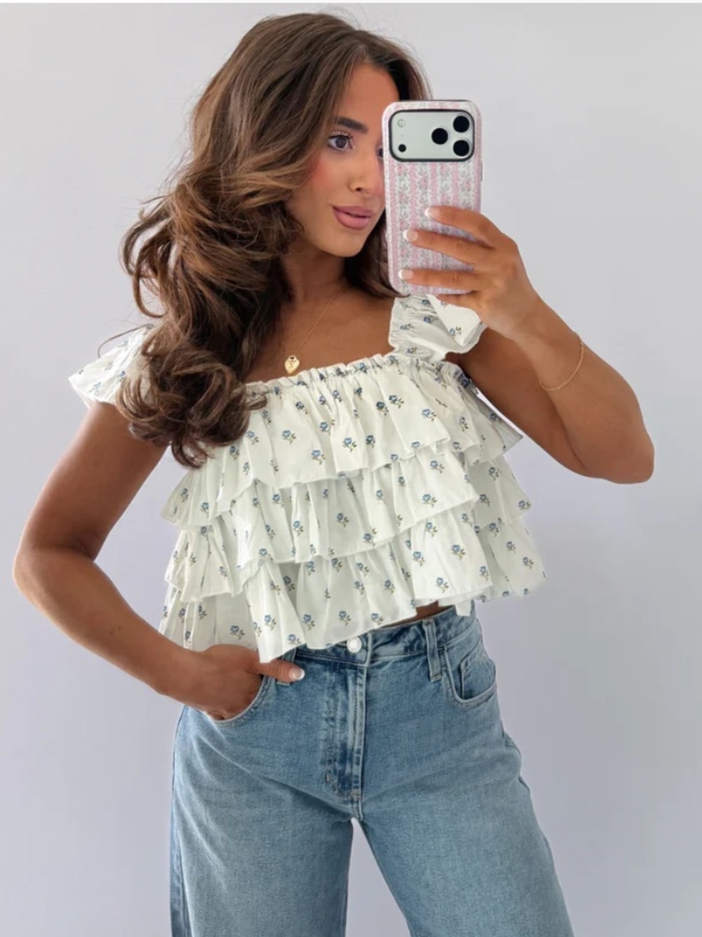 Mable Sweet Bloom White Floral Ruffle Top - Picture 2 of 3